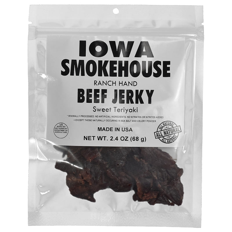 Iowa Smokehouse is-rh2jt-m Snacks, Beef Jerky Sweet Teriyaki, 2.4 oz Bag, Pack of 8