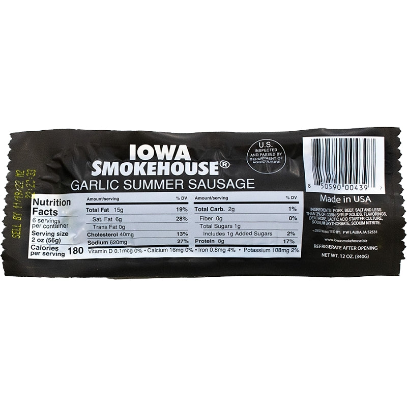 Iowa Smokehouse IS-SS12G Summer Sausage, Garlic, 12 oz, Pack of 12