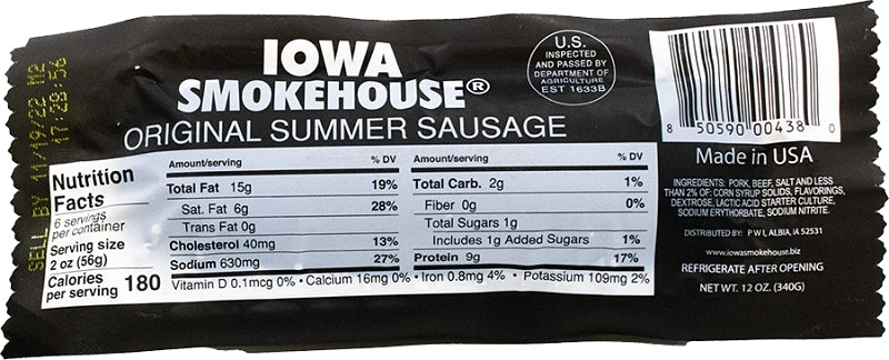Iowa Smokehouse IS-SS12O Summer Sausage, Original, 12 oz, Pack of 12