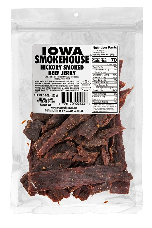 Iowa Smokehouse IS-10JH Smoked Beef Jerky, Hickory, 10 oz Pack