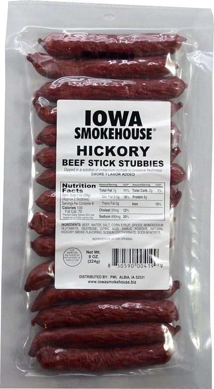 Iowa Smokehouse IS-8BSTH Beef Stick Stubbies, Hickory, 8 oz, Pack of 12