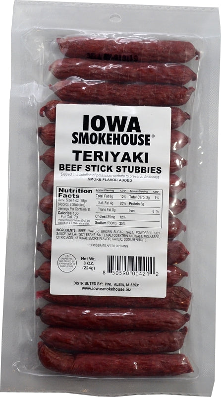 Iowa Smokehouse IS-8BSTT Beef Stick Stubbies, Teriyaki, 8 oz, Pack of 12