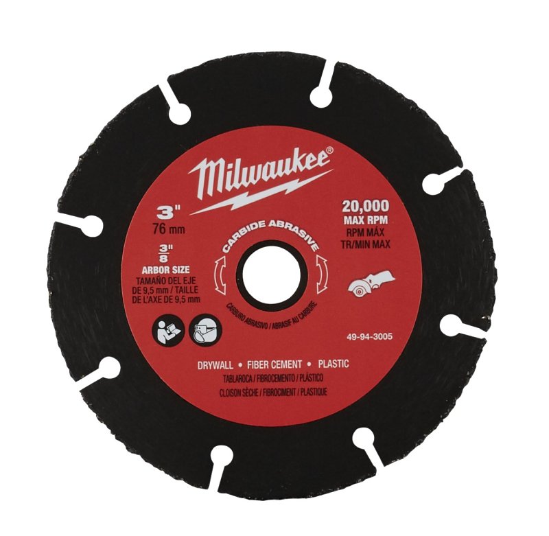 Milwaukee 49-94-3005 Cut-Off Wheel, 3 in Dia, 0.04 in Thick, 3/8 in Arbor, Carbide Abrasive