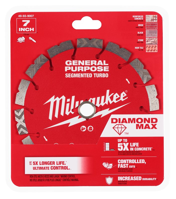 Milwaukee DIAMOND MAX 49-93-9007 General-Purpose Turbo Saw Blade, 7 in Dia, 5/8, 7/8 in Arbor, Diamond Cutting Edge