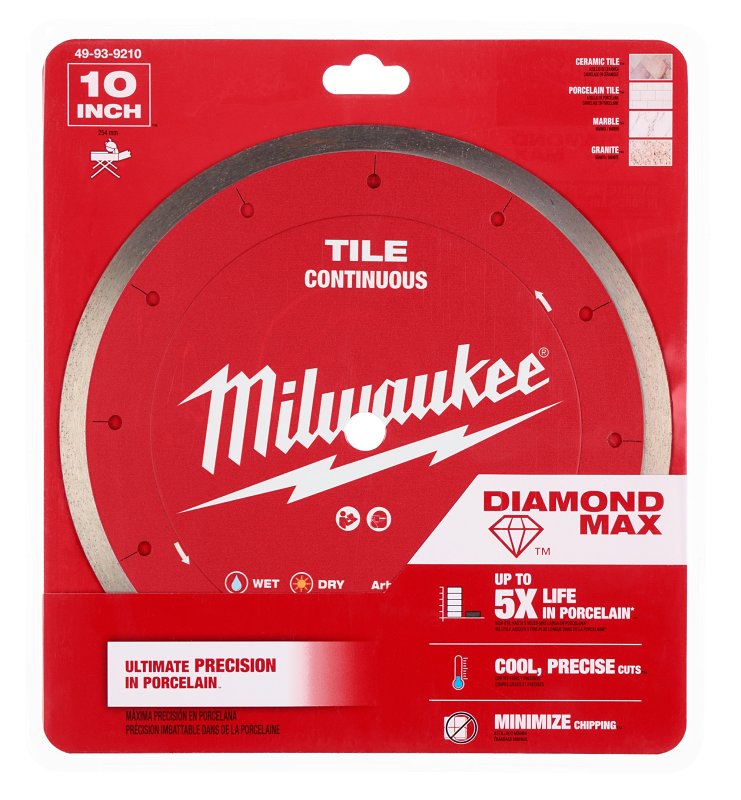 Milwaukee DIAMOND MAX 49-93-9210 Saw Blade, 10 in Dia, 5/8 in Arbor, Continuous Rim