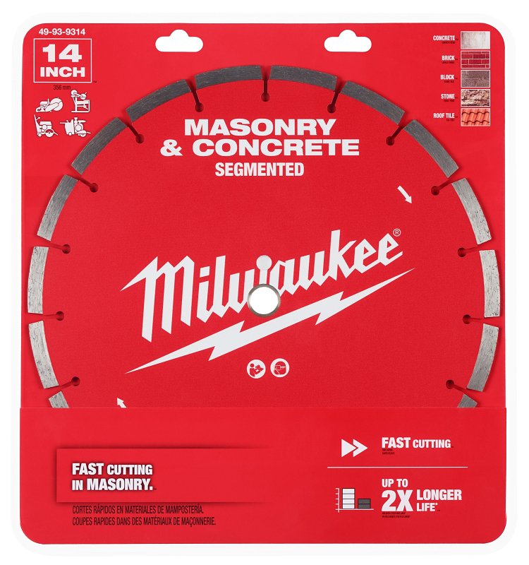 Milwaukee 49-93-9314 Saw Blade, 14 in Dia, 1 in, 20 mm Arbor, Diamond Cutting Edge, Segmented Rim