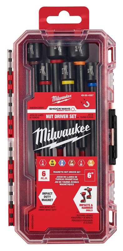 Milwaukee SHOCKWAVE 49-66-4567 Magnetic Nut Driver Set, 6-Piece, Alloy Steel, Black/Red