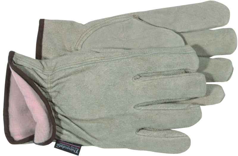 Boss 7179J Driver Gloves, XL, Keystone Thumb, Open, Shirred Elastic Back Cuff, Cowhide Leather, Gray