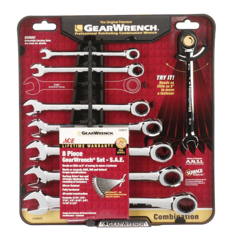 Ace SAE Gearwrench Set 9.8 in. L 8 pc