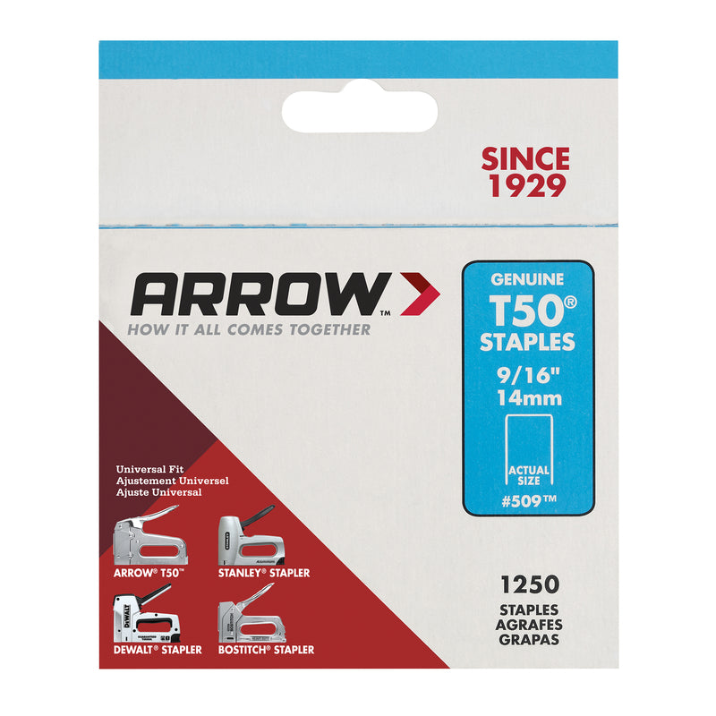 Arrow T50 3/8 in. W X 9/16 in. L 18 Ga. Flat Crown Heavy Duty Staples 1250 pk, Pack of 4