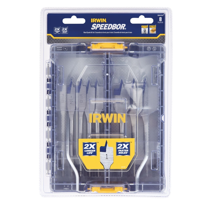 Irwin Speedbor Carbon Steel Spade Bit Set Quick-Change Hex Shank 8 pc