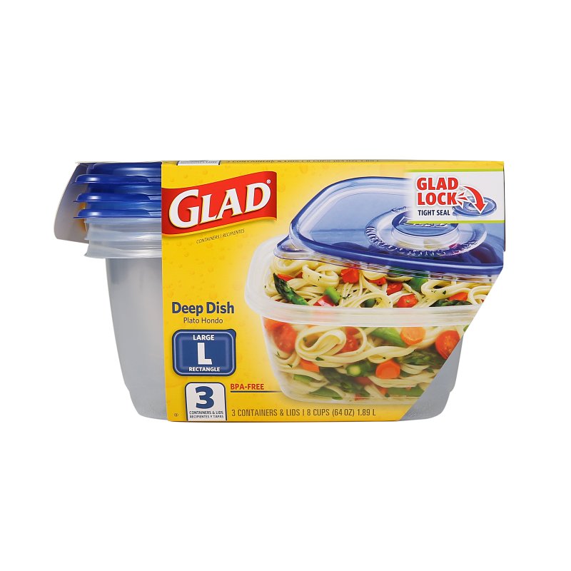 Glad BBG10316 Large Deep Dish, 64 oz Capacity, Plastic, Clear, Pack of 3