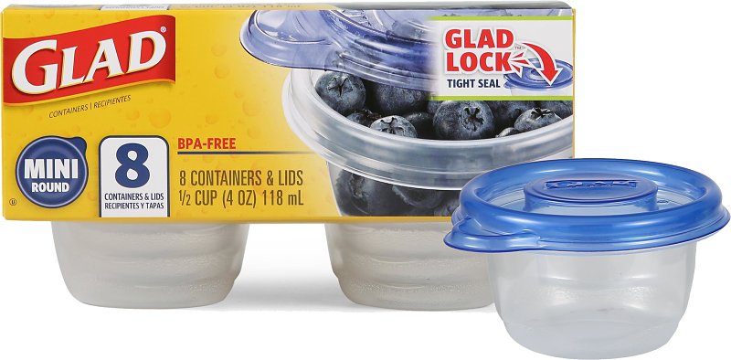 Glad BBG11038 Container, 4 oz Capacity, Plastic, Clear, 3.4 in Dia, 3 in H, Pack of 12