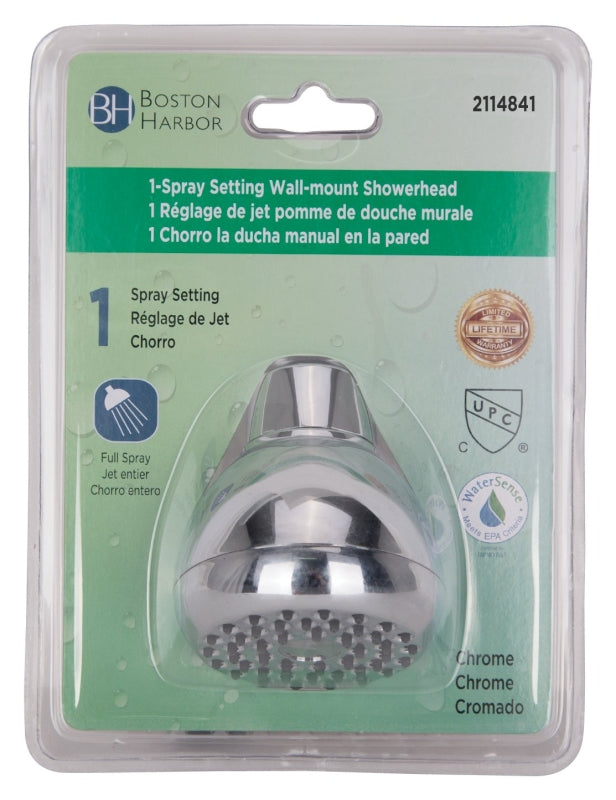 Boston Harbor B11041CP Showerhead, 1.75 gpm, 1/2 in Connection, Threaded, 1-Spray Function, Plastic, Chrome