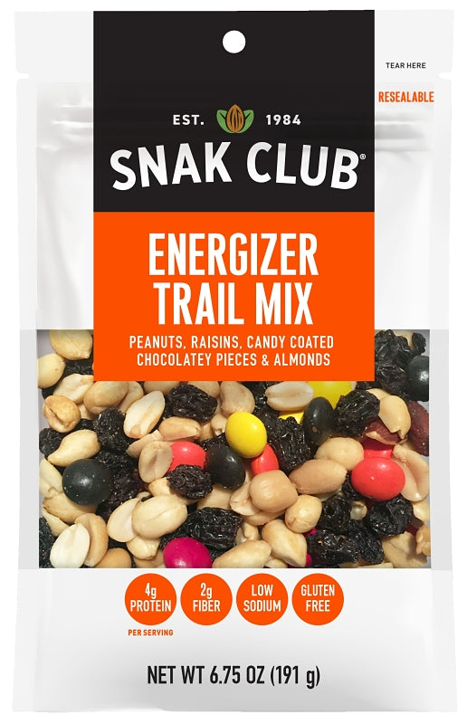 Snak Club 700571 Energizer Trail Mix, Unsalted, 6.75 oz, Bag, Pack of 6