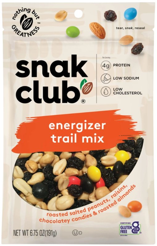 Snak Club 700571 Energizer Trail Mix, Solid, Unsalted, 6.75 oz Bag, Pack of 6