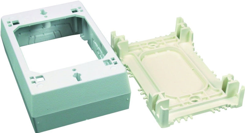 Wiremold NMW Series NMW3 Outlet Box, 1-Gang, Plastic, White, Wall Mounting