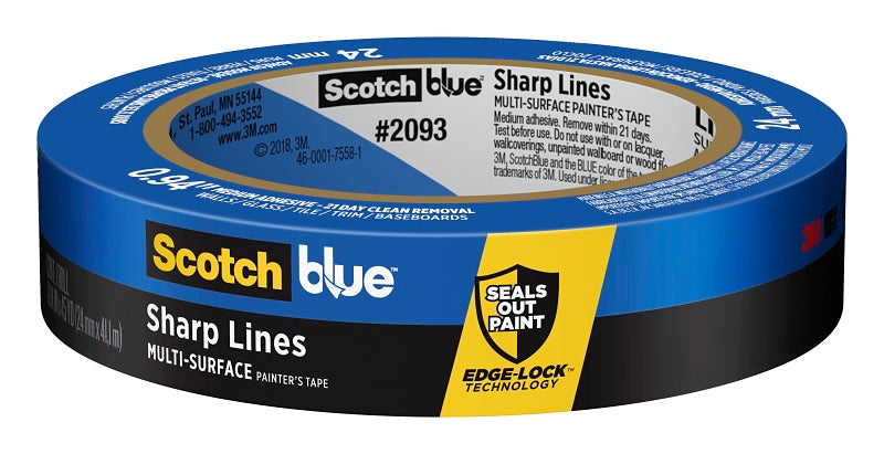 ScotchBlue 2093EL-24E Painter's Tape, 60 yd L, 0.94 in W, Crepe Paper Backing, Blue