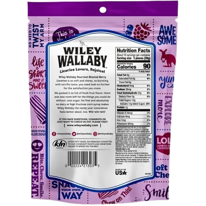Wiley Wallaby 724332 Licorice, Chewy, Blasted Berry, 10 oz Bag, Pack of 10