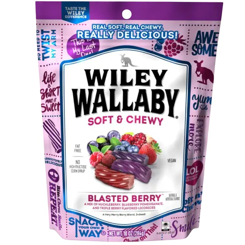 Wiley Wallaby 724332 Licorice, Chewy, Blasted Berry, 10 oz Bag, Pack of 10