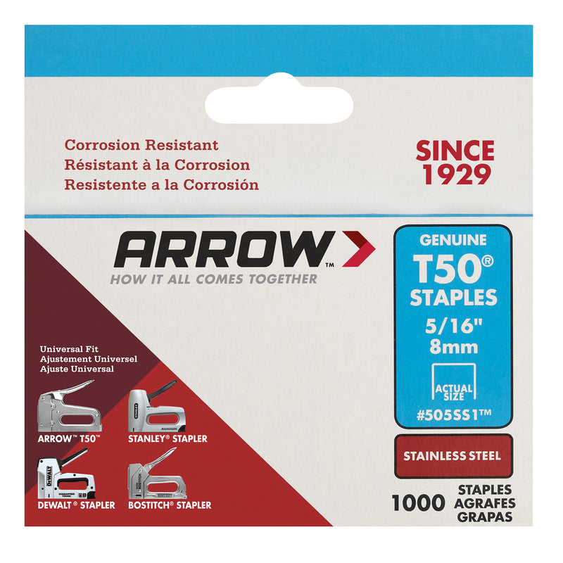 Arrow T50 3/8 in. W X 5/16 in. L 18 Ga. Flat Crown Heavy Duty Staples 1000 pk, Pack of 5