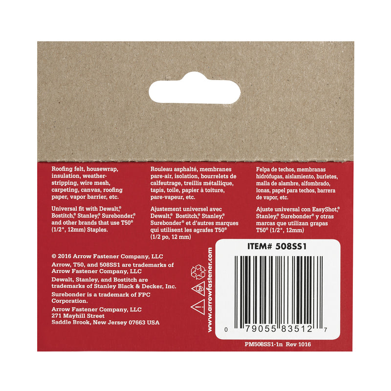 Arrow T50 3/8 in. W X 1/2 in. L 18 Ga. Flat Crown Heavy Duty Staples 1000 pk, Pack of 5