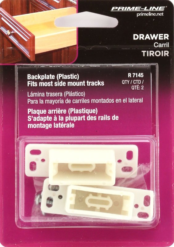 Prime-Line R 7145 Drawer Track Backplate, 3/4 in L, 2-13/32 in W, Plastic, Raw