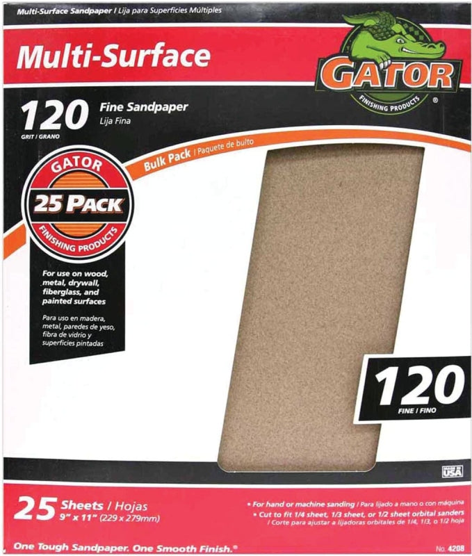 Gator 3263 Sanding Sheet, 11 in L, 9 in W, Aluminum Oxide Abrasive, 120 Grit, Fine
