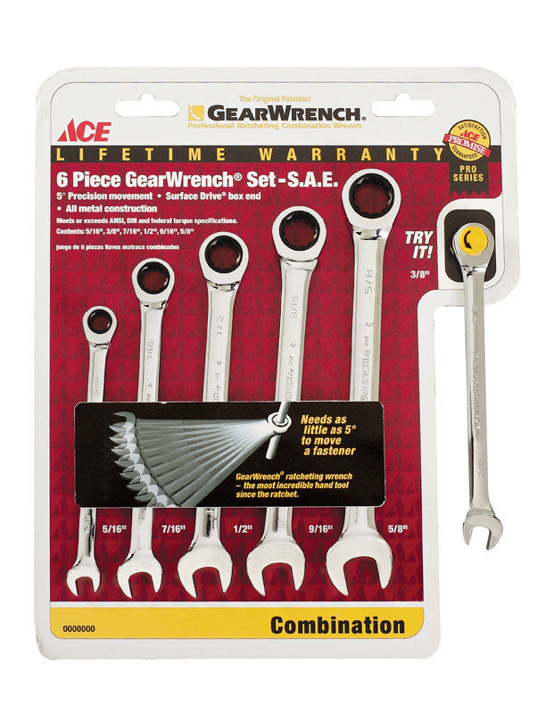 Ace SAE Gearwrench Set 8.2 in. L 6 pc