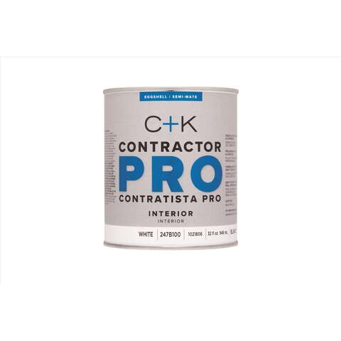 C+K Contractor Pro Eggshell White Water-Based Paint Interior 1 qt, Pack of 4
