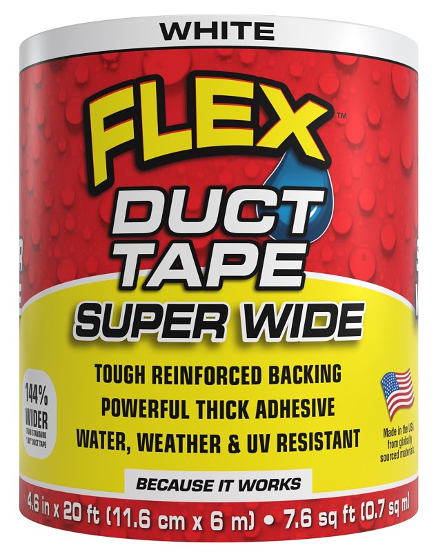 Flex Seal Super Wide DTWHTR4620 Duct Tape, 20 ft L, 4.6 in W, White