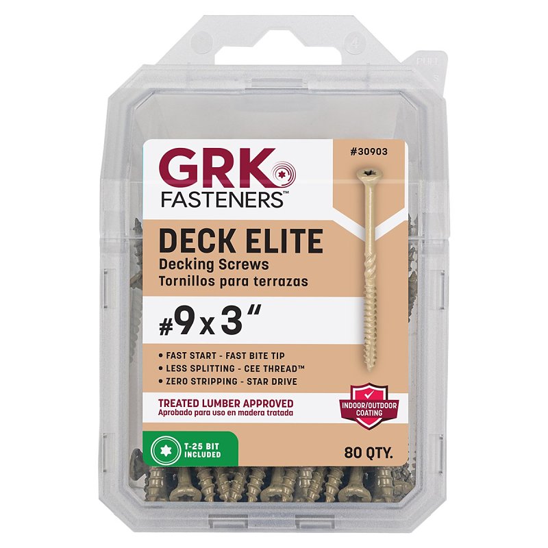 GRK Fasteners Deck Elite Series 30903 Deck Screw, 3 in L, Coarse Thread, Bugle Head, Torx Drive, 6-Point, 80