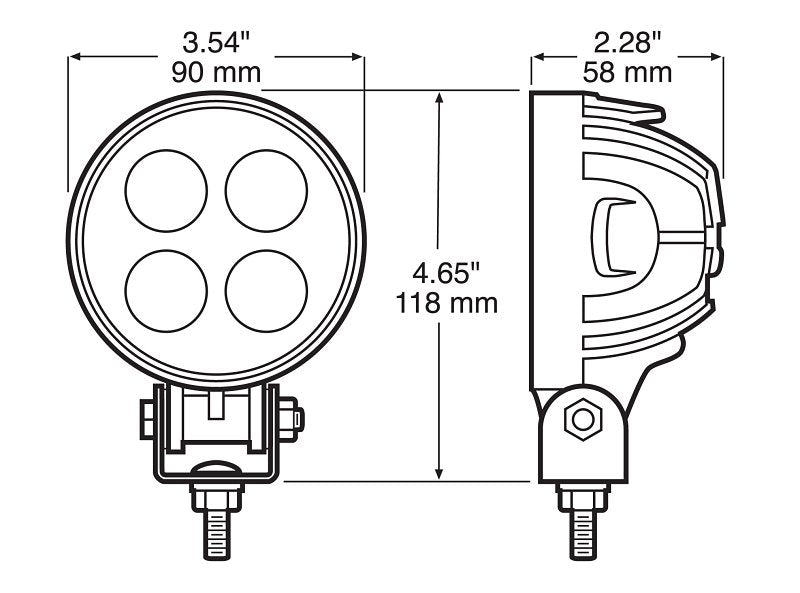 PM V912-MV Round Work Light, 0.61/1.11 A, 12/24 V, 4-Lamp, LED Lamp, 900 Lumens Lumens, 6500 K Color Temp, Black