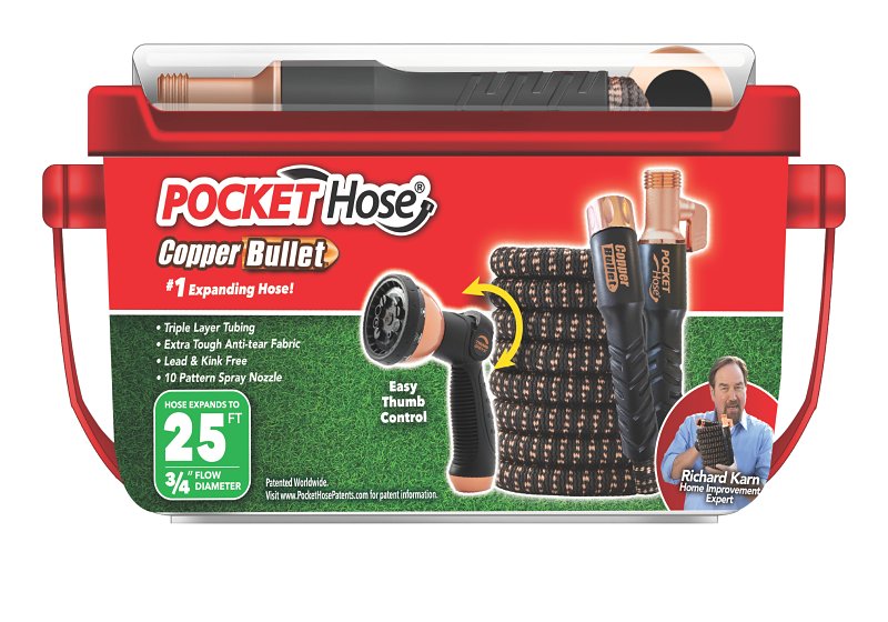 POCKET hose Copper Bullet 16375-6 Expandable Flexible Garden Hose, 25 ft L, Fabric, Multi-Color