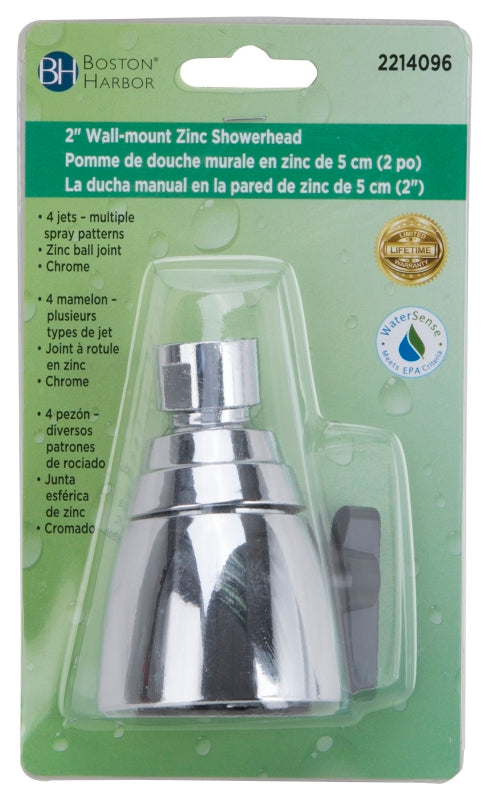 Boston Harbor PP6260376 Showerhead, Round, 1.8 gpm, 1/2 in Connection, Threaded, 4-Spray Function, Zinc, 2-1/8 in Dia