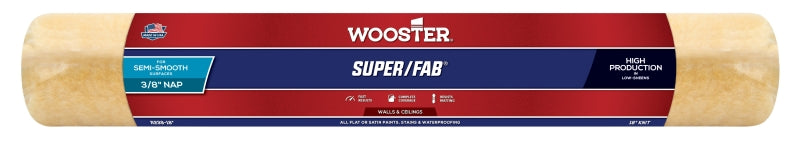 Wooster Super/Fab R239-18 Roller Cover, 3/8 in Thick Nap, 18 in L, Fabric Cover, Golden Yellow