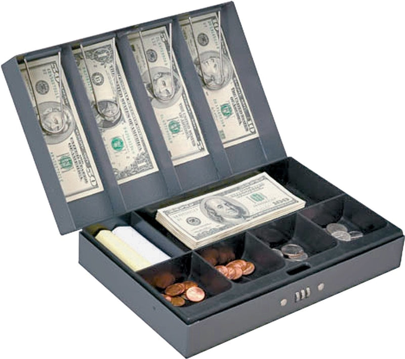 ProSource TS811 Cash Box, 11-3/8 L x 7-5/8 W x 3-1/4 H in Exterior, Steel, Combination Lock, 6-Compartment