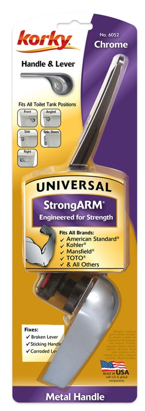 Korky StrongARM Series 6052BP Flush Handle and Lever, Aluminum/Brass, Chrome-Plated