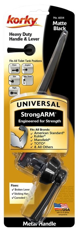 Korky StrongARM Series 6034BP Tank Flush Lever, Angled, Front, Left, Right, Side, Metal, Matte