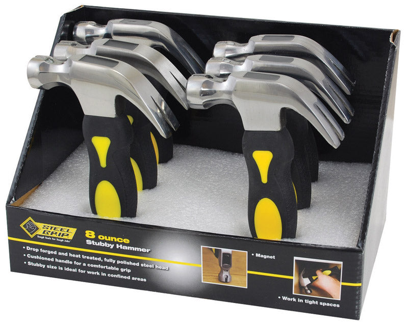 Steel Grip 8 oz Stubby Claw Hammer 11 in. Steel Handle, Pack of 6