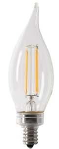 Feit Electric BPCFC40950CAFIL/2/RP LED Bulb, Decorative, 120 V, 3.3 W, Flame Tip Lamp, 40 W Equivalent, Dimmable, 2/PK