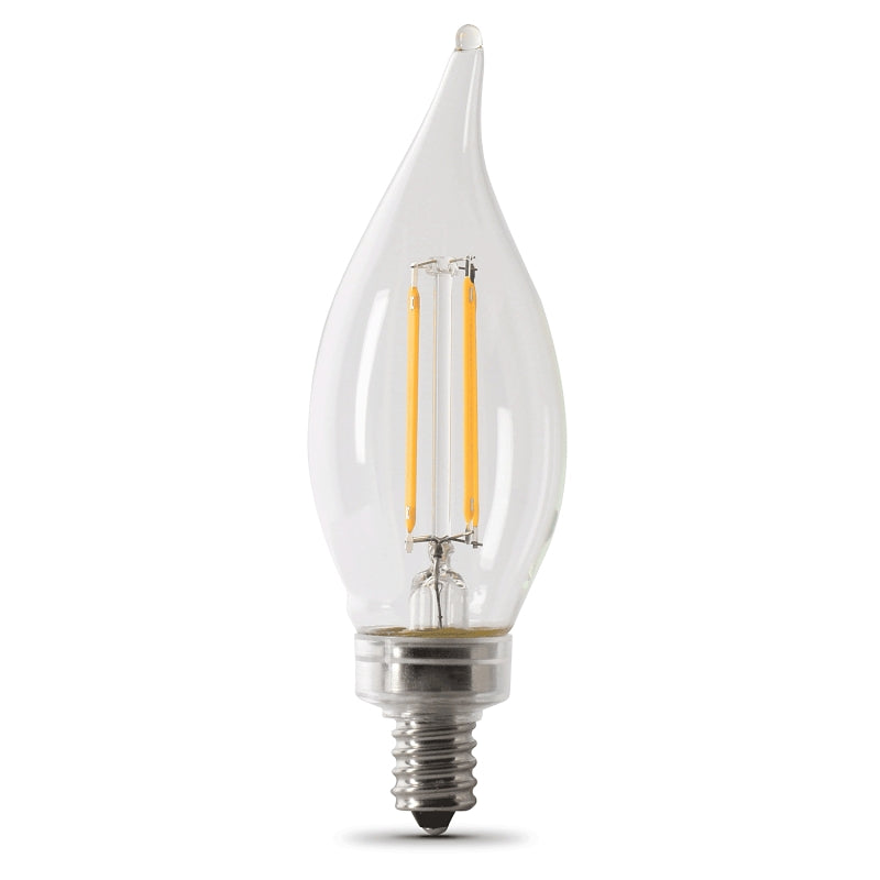 Feit Electric BPCFC100927CAFIL/ Filament LED Bulb, Flame Tip, BA10 Lamp, 100 W Equivalent, E12 Candelabra Lamp Base