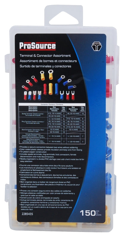ProSource 60201 Electrical Terminal Connector Assortment, Red, Yellow & Blue, Tin Plated