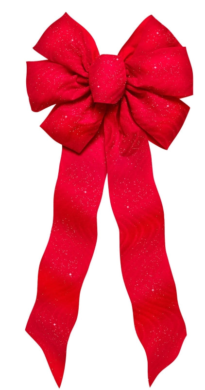 Holidaytrims 6675 Gift Bow, 8-1/2 x 14 in, Hand Tied Design, Cloth, Red/Silver