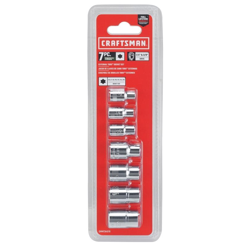 Craftsman 16 mm X 1/4 and 3/8 in. drive Metric 6 Point External Torx Socket Set 7 pc