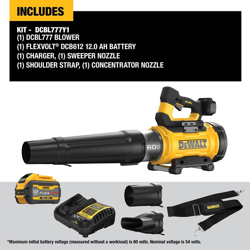 DEWALT DCBL777Y1 High-Power Brushless Blower Kit, Battery Included, 4 Ah, 60 V, Lithium-Ion, 760 cfm Air