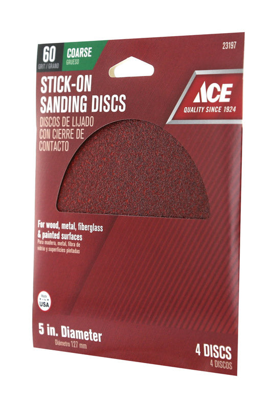 Ace 5 in. Aluminum Oxide Adhesive Sanding Disc 60 Grit Coarse 4 pk, Pack of 5