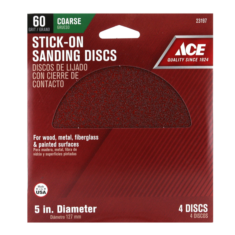Ace 5 in. Aluminum Oxide Adhesive Sanding Disc 60 Grit Coarse 4 pk, Pack of 5