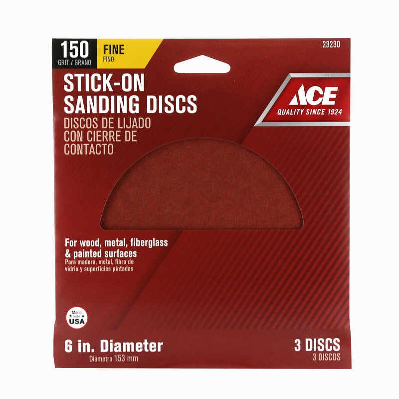 Ace 6 in. Aluminum Oxide Adhesive Sanding Disc 150 Grit Fine 3 pk, Pack of 5