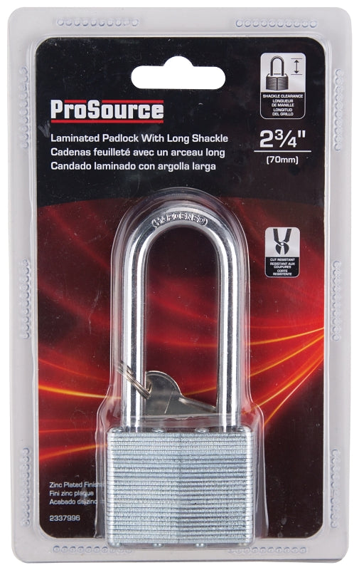 ProSource HD00024L-3L Padlock, Long Shackle, 11/32 in Dia Shackle, 3-1/4 in H Shackle, Steel Shackle, Steel Body